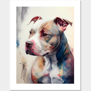 Watercolor Pit Bull Terrier Design Posters and Art